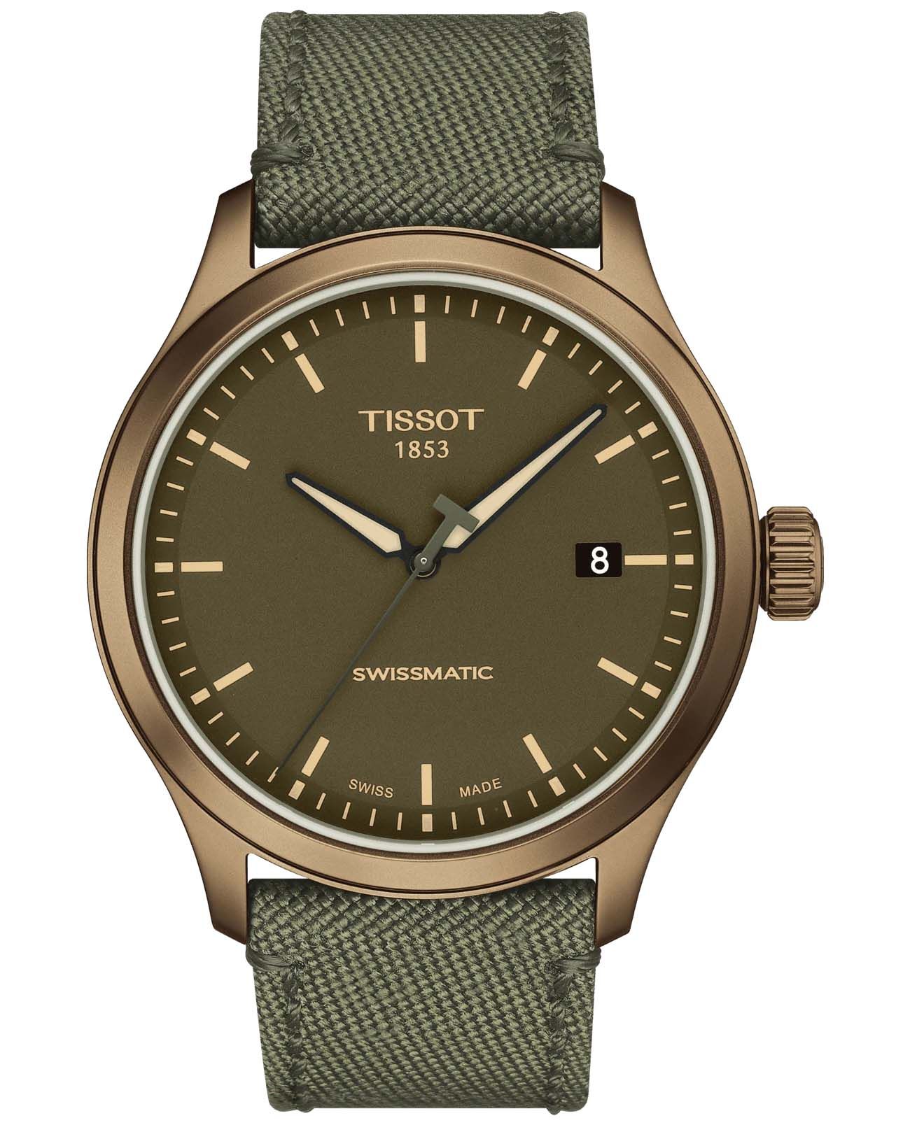 Tissot Tissot Gent XL Swissmatic T116.407.37.091.00 Gent XL T1164073709100 механические мужские часы зеленый циферблат, браслет тканевый — вид спереди